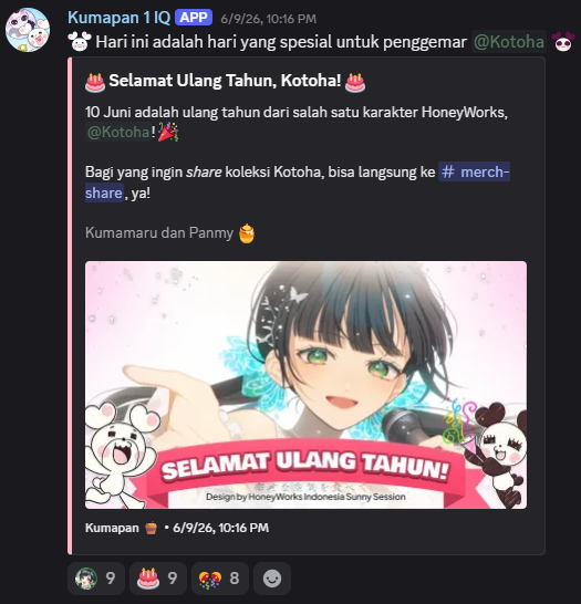 Contoh pengumuman ulang tahun Kotoha