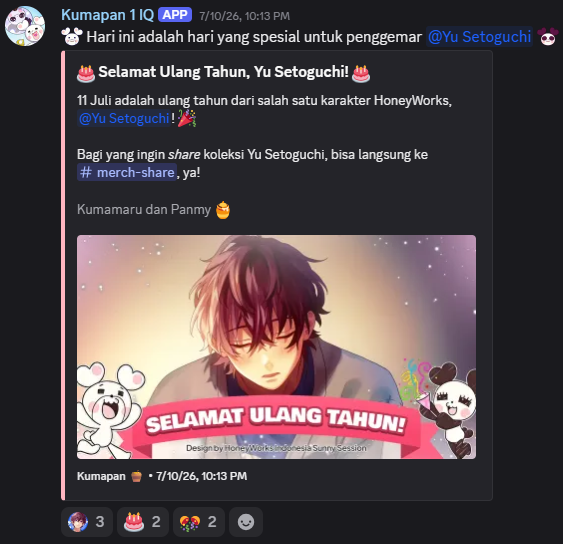 Contoh pengumuman ulang tahun Yu Setoguchi