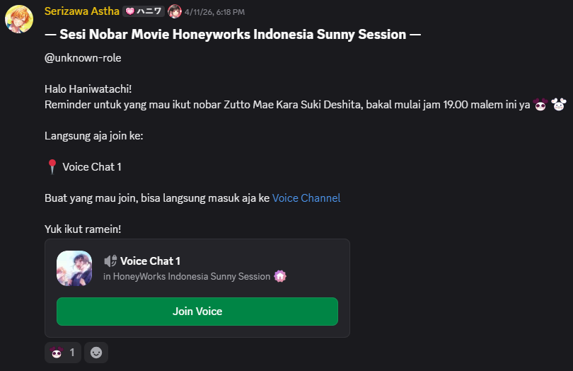 Contoh pengumuman nobar Kumapan di Discord